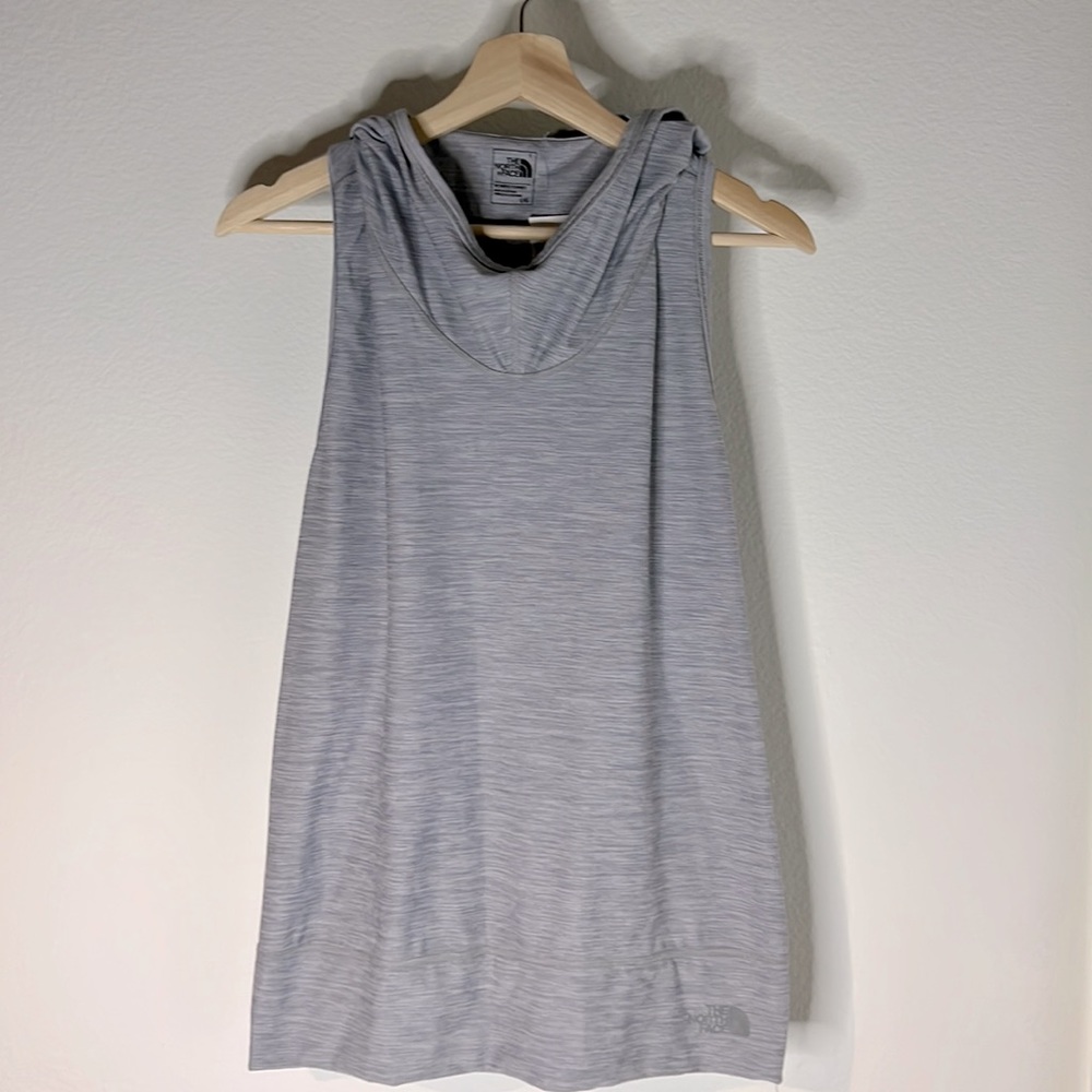 The North Face grey sleeveless racer back tank top tunic w hoodie sz medium